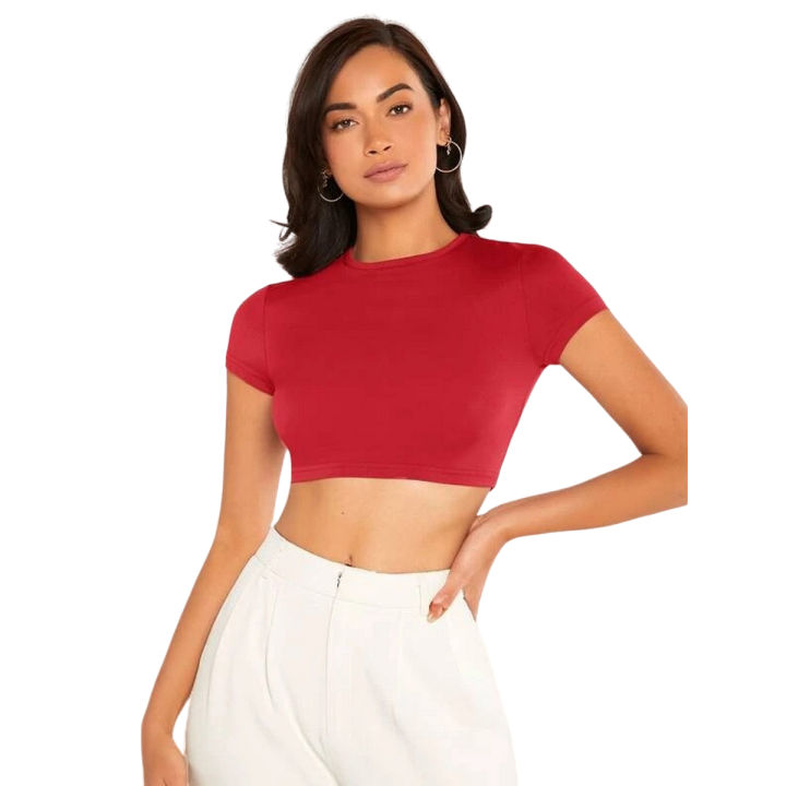 SOLID MOCK NECK CROP TOP Discover the Allure of Solid Mock Neck Crop Tops"