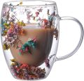 350ml Double Wall Glass Coffee Mugs with Clear Dry Flower Inside | Floral Coffee Cup | Heat Resistant Tea Coffee Cups Milk Mug Creative Gift. 