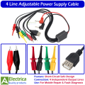 Universal 4 Line Adjustable DC Power Supply Cable Multi-Function Current Test Wire with USB Output and Alligator Clips for Mobile Phone Repair Tools (iPhone/Android) – by Electrica. 