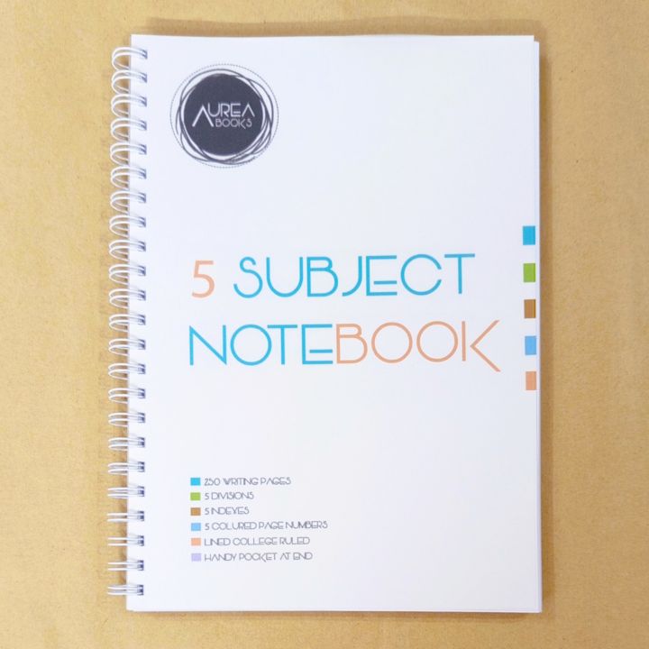 5 Subject Student Notebook with Numbered Pages - Aurea Books Premium Quality 5 Subject Numbered Pages Notebook