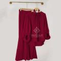 Linen Stitched 2-piece Suit for Women With Neck Belt. 