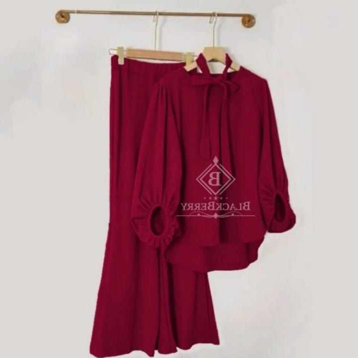 Linen Stitched 2-piece Suit for Women With Neck Belt