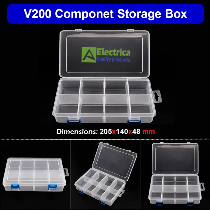 Transparent%20Plastic%20Tool%20Box%20V-200%20for%20Electronic%20Components,%20Parts%20&%20Storage%20Organizer%20by%20Electrica%20-%20Image%202