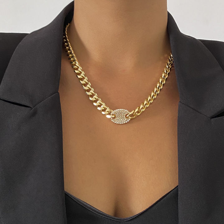 Punk Thick Chain Choker Necklace for Women Trendy Crystal Coffee Bean Pendant Necklace 2022 Fashion Jewelry for Neck Collar Gift