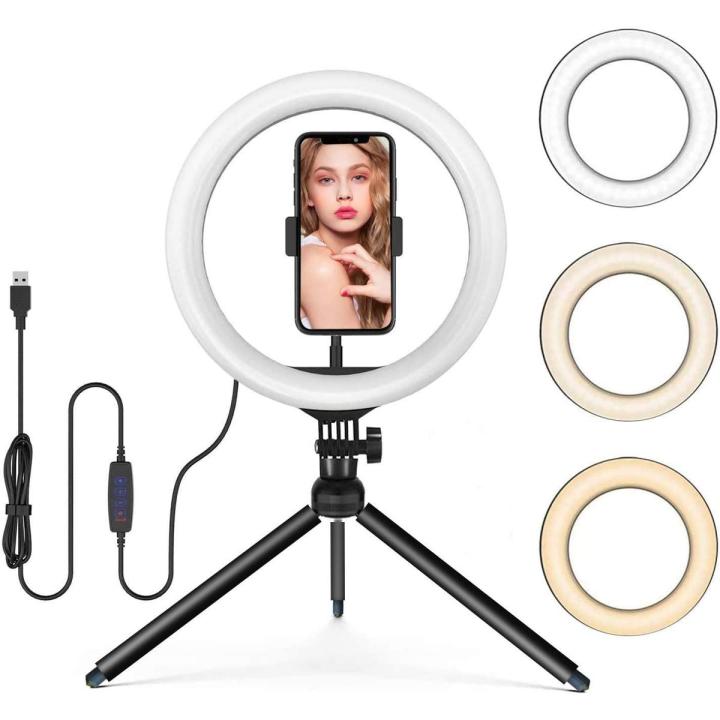13" LED Ring Light with Tripod Stand and Phone Holder, LED Desktop Selfie 10 Brightness Level & 3 Light Modes 164 Bulbs 2700-6500k with Remote Control for YouTube Video/Live Stream/Makeup/Photography.
