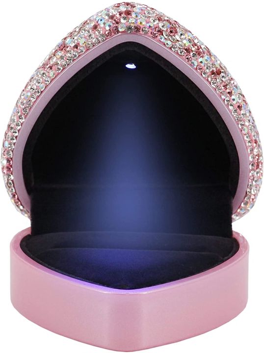 Heart Shaped Engagement Ring Box Velvet Stand Earrings Coin Jewelry Box Box with LED Light Up Proposal Birthday Gift
