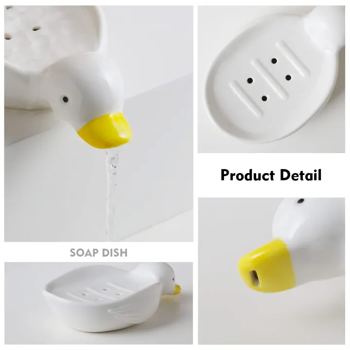 Soap%20Dish%20Self%20Draining%20Soap%20Holder%20Cute%20Duck%20Shape%20Soap%20Rack%20for%20Shower%20Bathroom%20Tub%20Kitchen%20Sink%20CeramicTray%20Holder%20(Duck)%20-%20Image%204