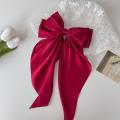 Korean Elegant Silk Long Bow Hair Clip Large Ribbon Hair Clip For Women. 