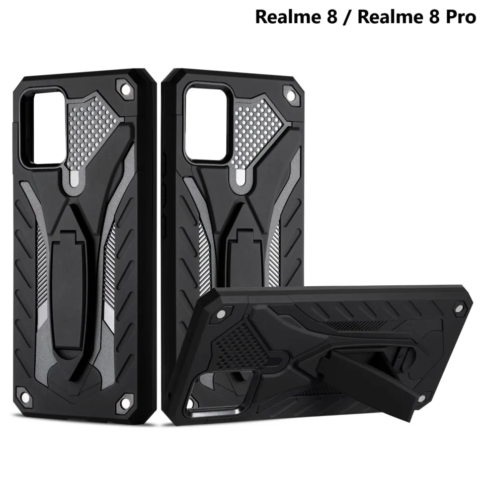 DOINK Cover Per Realme 8 E 8 Pro: Custodia Rigida Antiurto Con Cavalletto, Nera