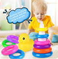 Rainbow Tower with Little Yellow Duck Sorting Stacking Building Blocks Tower Circle Rings Early Education Toy 9 Pcs. 