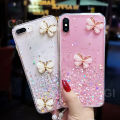 For Realme C25Y / Realme C21Y Cover + Crystal Wrist Strap Fashion 3D Rhinestone Butterfly Shiny Glitter Girls Phone Case Clear Soft Silicone Bumper Shockproof Protective Back Cover. 