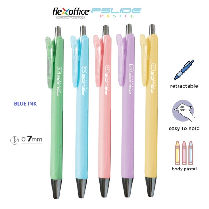 FlexOffice Pslide Pen FO-GELB06 - Blue Ink - 0.7mm - Made In Vietnam