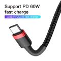 Baseus 3A USB Type C to Type C Cable -  60W Fast Charging high Density Braided Cable - 1m. 