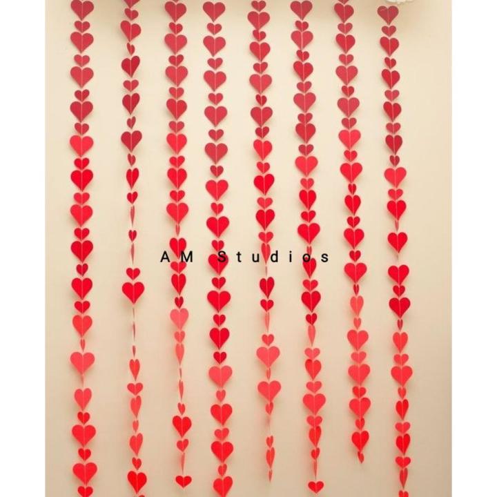 8 Red Heart Strings for Valentines day love proposal wall decoration living room dining bedroom decor multicolor birthday new year school wedding engagement office party baby shower bridal shower new home decor, gift, nikkah, mehndi