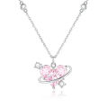 Heart Pendant Pink Crystal Necklace For Women Girl Elegant and Sweet Punk Party Jewelry Clavicle Chain. 