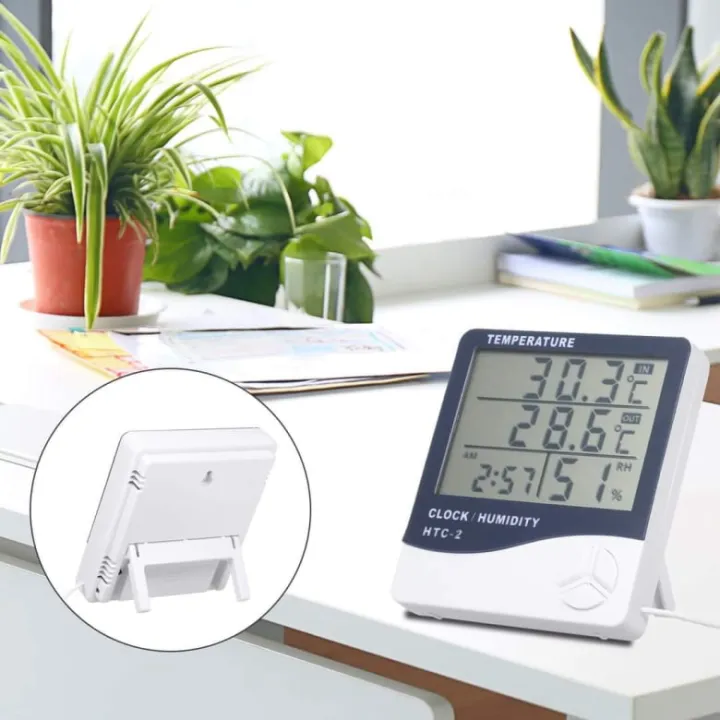 HTC-2 Digital Room Hygrometer Thermometer Clock LCD Indoor/Outdoor ...