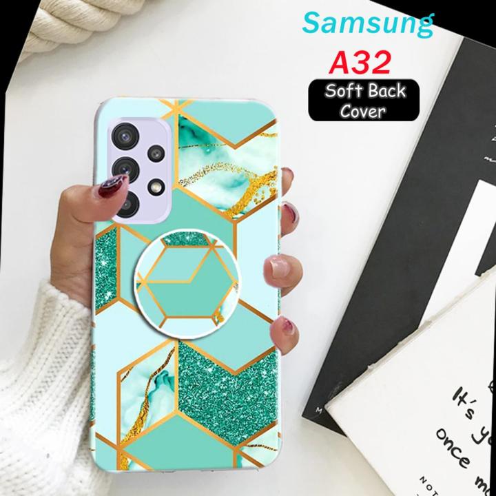 Samsung A32 Back Cover And Pop Socket - Marble 2Gud Soft Case Cover - Green