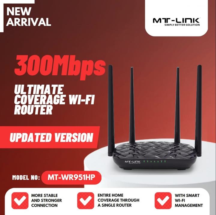 MT-Link WiFi Router MT-WR951HP High Power 4 Antenna Wireless Router - 1 Year Warranty