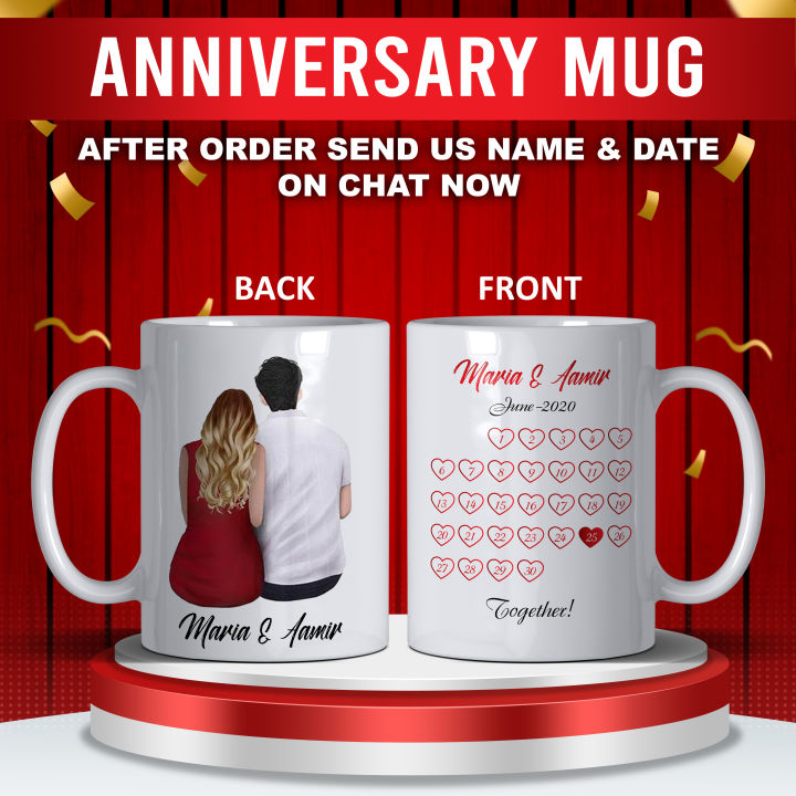 WEDDING ANNIVERSARY MUG  PRINT HUSBAND & WIFE NAME  PERFECT GIT FOR ANNIVERSARY  LOVELY COUPLE