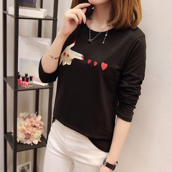 Black Cotton Long Sleeves Stylish Tshirt T Shirt T-Shirt Top For Women For Girls
