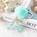 1Pc Blue Pompom Letter Keychain Words Keyring with Puffer Ball Glitter Gradient Color Resin Crafts Handbag Charms. 