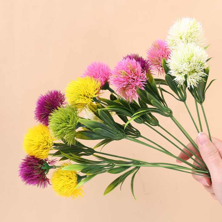 5pcs Artificial Flower Plants Green Dandelion Farmhouse Decor In Vase