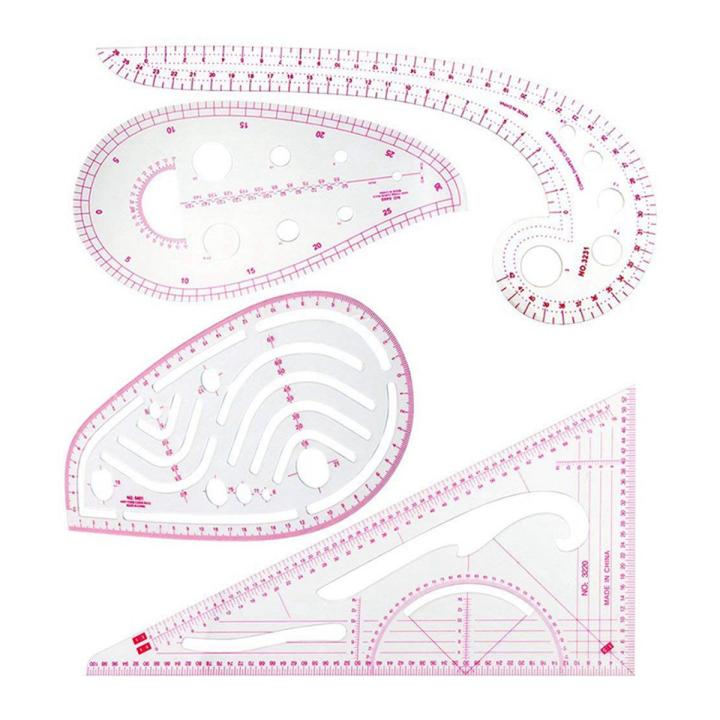Sewing Ruler Set (4 Pcs) - Metric Ruler Set French  Pattern Grading Ruler Dressmaking Drawing Drafting Measure Template Tools 4 Style For Designers