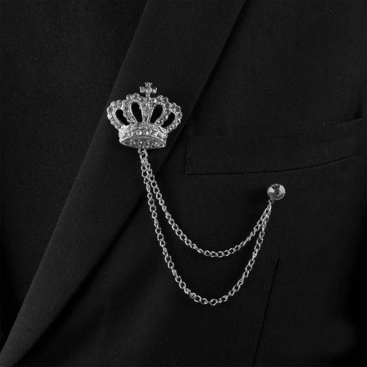 Silver Golden Crown Brooches For Men Women