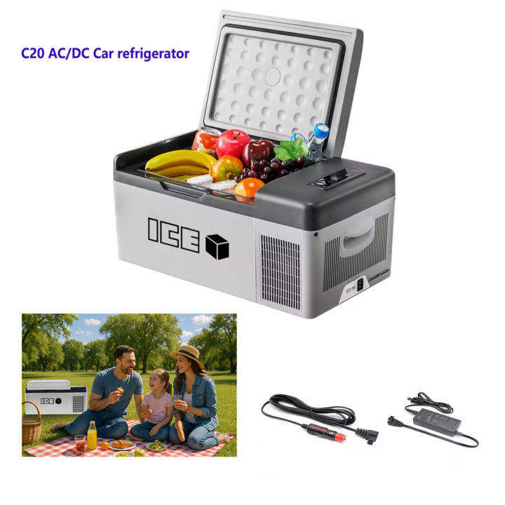 Ice Cube Portable Refrigerator 20 Liter Vehicle, Car, Truck, RV, Boat, Fridge Freezer for Driving, Travel, Fishing, Outdoor