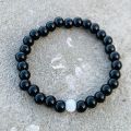 Black Obsidian Beads Bracelet Black and White Beads Bracelet for Boys & Girls Handmade by AK Beads & Stones. 