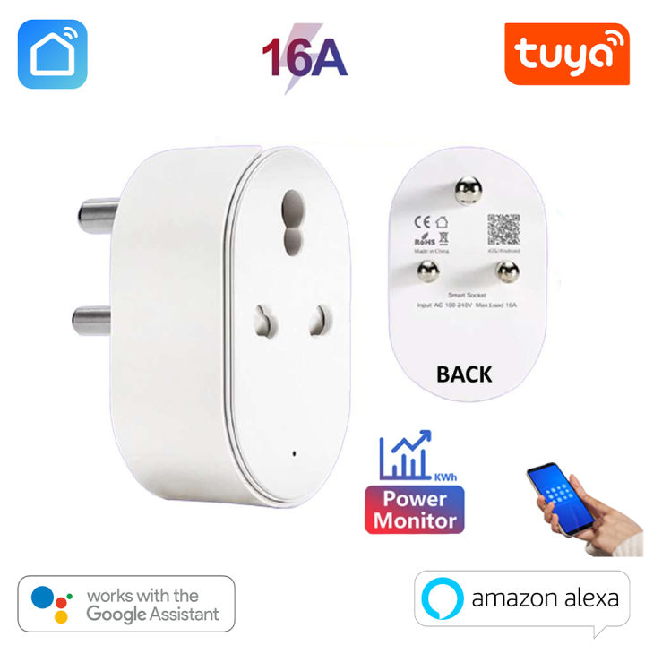 Tuya 16A Smart WiFi Plug | Power Monitoring | Alexa & Google Assistant | Smart Home Automation Socket | Air Conditioner Plug | Geyser Plug | Heavy Load Smart Socket