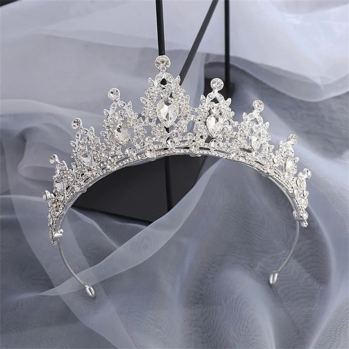2023 new wedding hair tiara Crystal Bridal Tiara crown silver color diadm veil tiaras wedding hair headpieces head jewelry gift