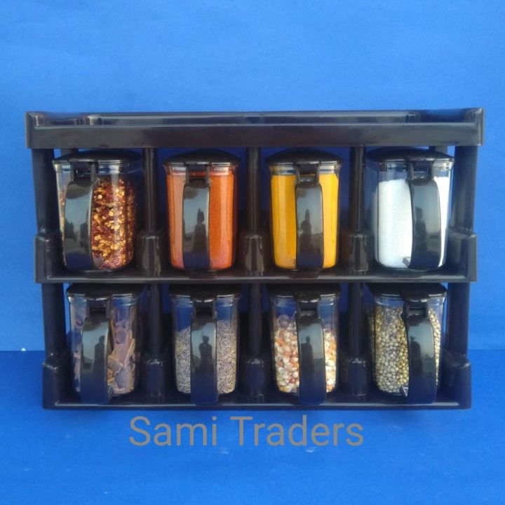 Galaxy%20Masala%20Rack%20with%20spoon%20Dark%20Brown%20Spice%20Rack%20Kitchen%20Rack%20Masala%20Box%20Spice%20Rack%20box%20with%20Automatic%20Lid%20Cooking%20kitchen%20accessories%208%20Pieces%20Masala%20Rack%20-%20Image%203