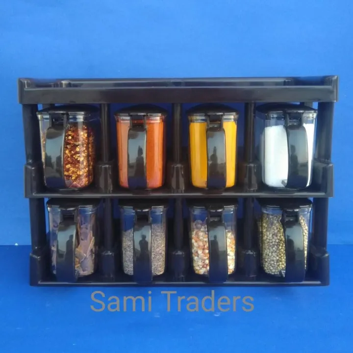 Galaxy%20Masala%20Rack%20with%20spoon%20Dark%20Brown%20Spice%20Rack%20Kitchen%20Rack%20Masala%20Box%20Spice%20Rack%20box%20with%20Automatic%20Lid%20Cooking%20kitchen%20accessories%208%20Pieces%20Masala%20Rack%20-%20Image%203