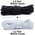 2 Sneakers Laces - Round Shoes Laces - Casual Shoe Laces - Black and White - 2 Pair. 