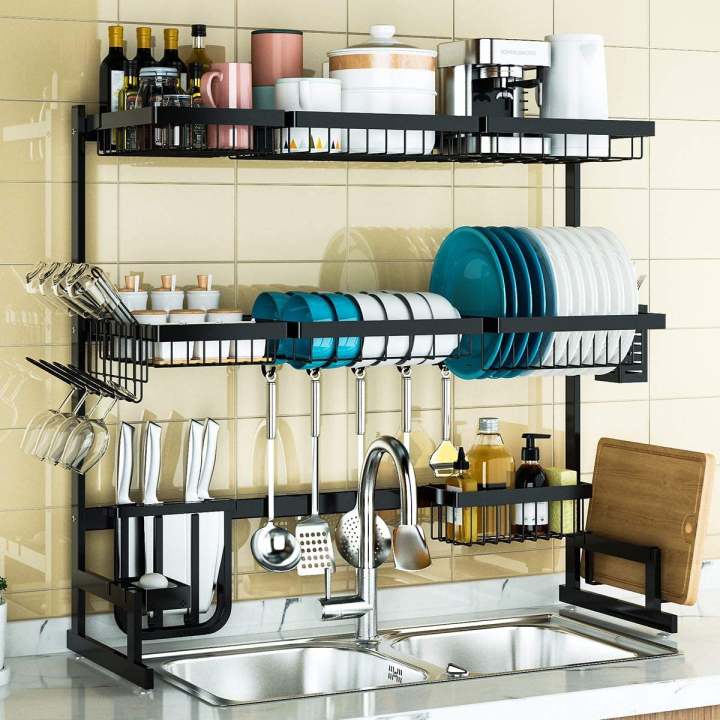 Tier Dish Drying Rack Over Sink Kitchen Storage Dish Drainer Shelf  Countertop Space Saver Kitchen Rack Drainer Orgnaizer Utensils Holder