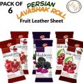 Lavashak Fruit Leather Sheet Roll (Pack of 6) Sour Cherry, Pomegranate and Blackberry Mix, Persian Style Natural Tart Snack Ready To Eat Fruity Bar Imli. 