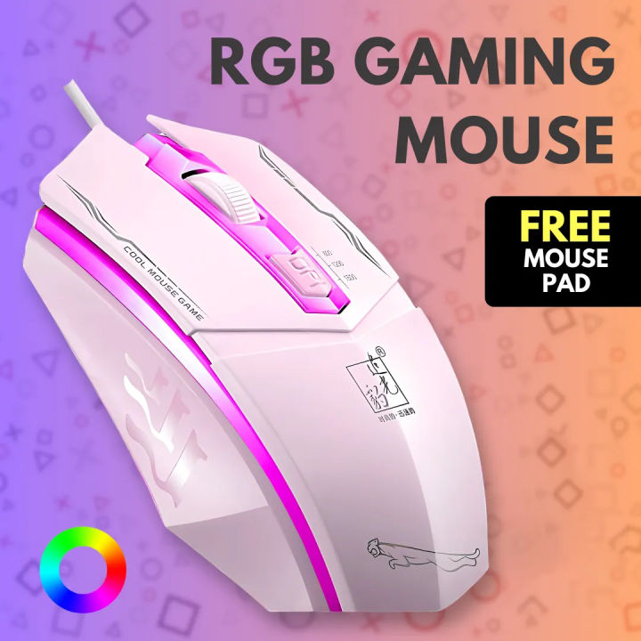 RGB Mouse with FREE Mouse Pad - HP Gaming Mouse with Top RGB 7 Lights Breathing - USB Wired Optical Moue for PC, Laptop, Minecraft, Mobile Pubg, Free Fire