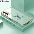 Jizetin (Free Lanyard) for Infinix Hot 12 Back Cover Antlers Luxury 6D Plating Case Side Pattern Soft Silicone Square Mobile Phone Cases. 