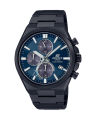Casio Edifice Mens Black Ion Plated Stainless Steel Case Analog Chronograph Solar Power Battery Level Indicator Date Multi-Function Blue Dial Black Ion Plated Stainless Steel Bracelet Watch-EQS-950DC-2AVUDF. 