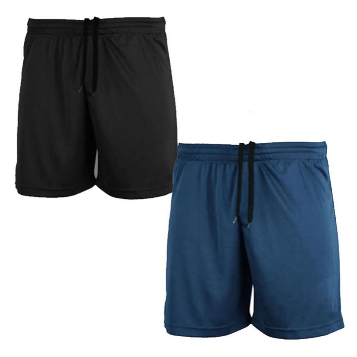 Pack of 2 Men's Performance Running Sports Shorts, Gym Fitness Football Polyester Shorts - Black & Navy Blue Shorts