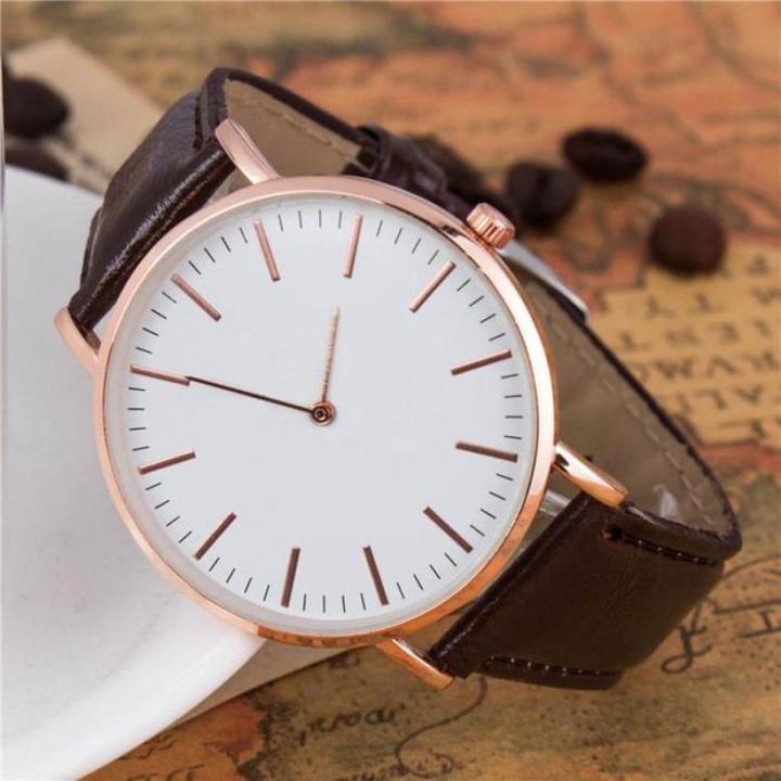 Eid Sale DW Brown Leather Strap White Dial Watches For Men