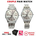 Couple Watches Branded Stainless Steel Fashion Quartz Waterproof Wrist Watch For Couple-Pack of 2. 