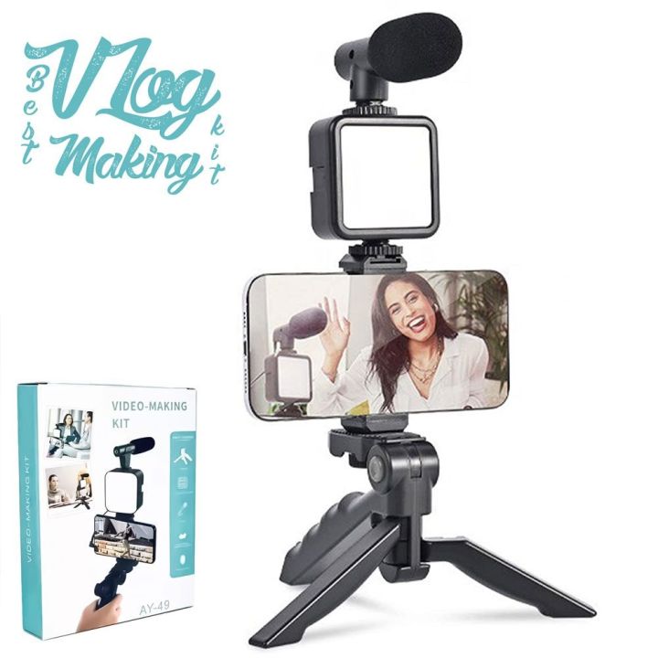 Vlogging%20Kit%20Accessories%20for%20Mobile%20Phone%20DSLR%20Camera%20Video%20Recording%20with%20Tripod%20Shoot%20Mic%20360%20LED%20Remote%20Selfie%20Light%20for%20Live%20Streaming%20-%20Image%204