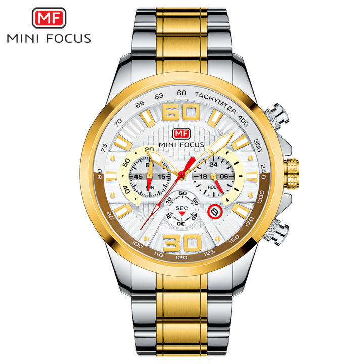 Mini Focus Two-tone Stainless Steel White Dial Chronograph Quartz