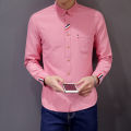 Yfashion Men Slim Long-sleeve  Shirts Simple Stretch Lapel Collar Single-breasted Solid Color Business Casual Button Down Shirt With Pockets color. 