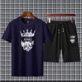 Trendy KING WITH BEARD Tag Printed Summer Tracksuit For men & boys Tee-shirt with SHORTS/BOXERS New Design Round Neck Half Sleeves T Shirts Top Quality Gym Wear/Casual and comfortable Pair T-Shirt and SHORTS. 
