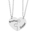 2 Pcs/Set Brother Sister Matching Necklace Stainless Steel Heart Puzzle Pendant Necklaces Family Jewelry Gifts. 