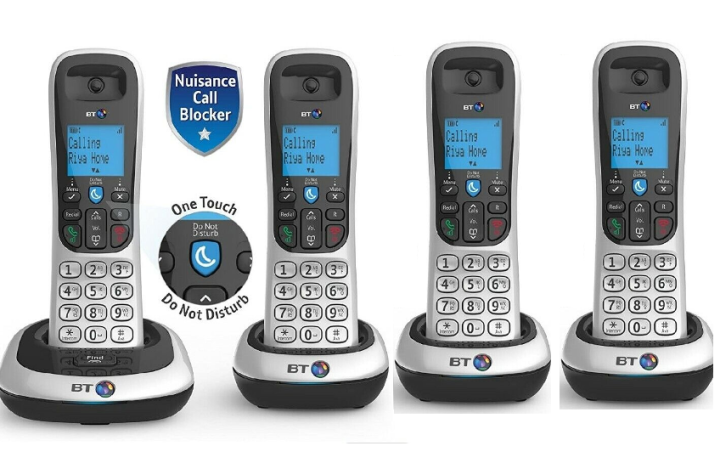 BT 2200 Quad (Set of 4) intercom plus PTCL Wireless landline phone with Nuisance Call Blocker, Speakerphone, Dont disturbe button, Calller ID, Blue Backlit Display and Free 08 new Rechargeable Cells