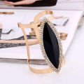 Bachat Express Metal Bangles Women Adjustable Black Stone Golden Gold Color Zircon Trendy Resin Mosaic Crystal Bracelet Smooth Wide Opening Adjustable Bangle. 